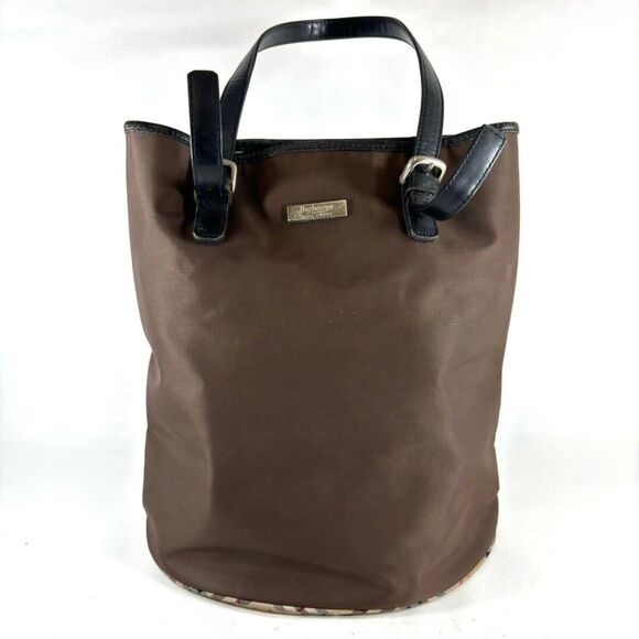 Burberry (Authentic) House Check Brown Nylon Bucket Bag w/ NEW Day Planner, VGUC - Picture 2 of 10